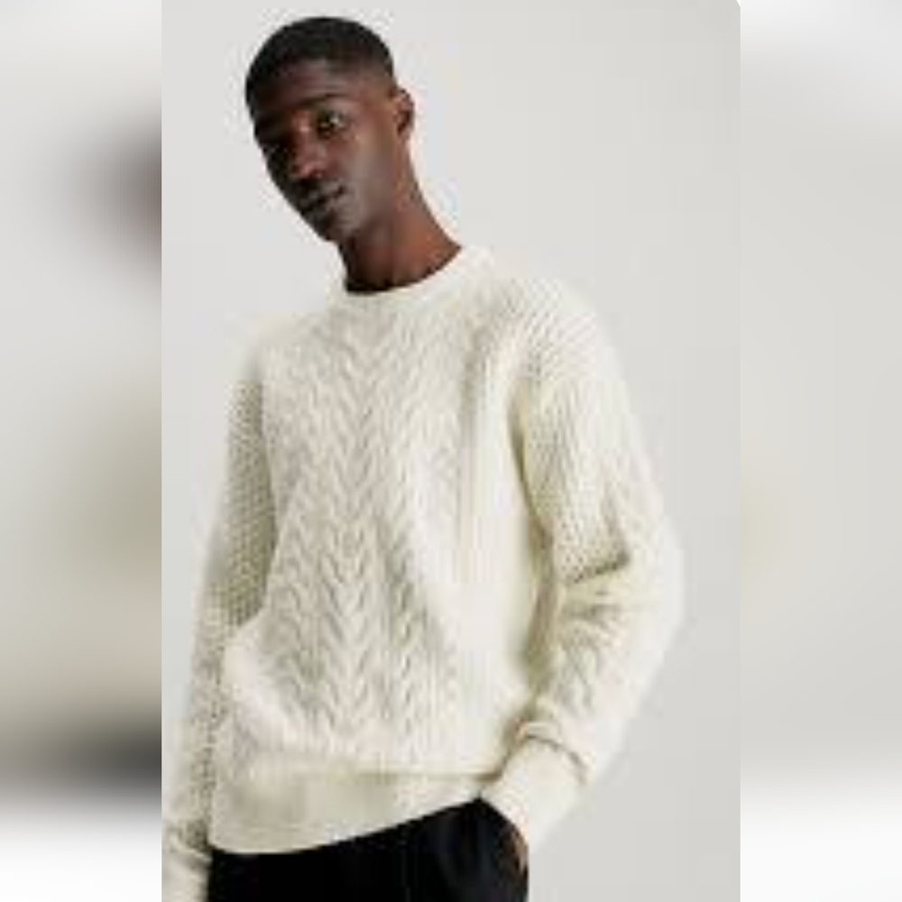MNG.Mango Men's Off-White Cable Knit Sweater